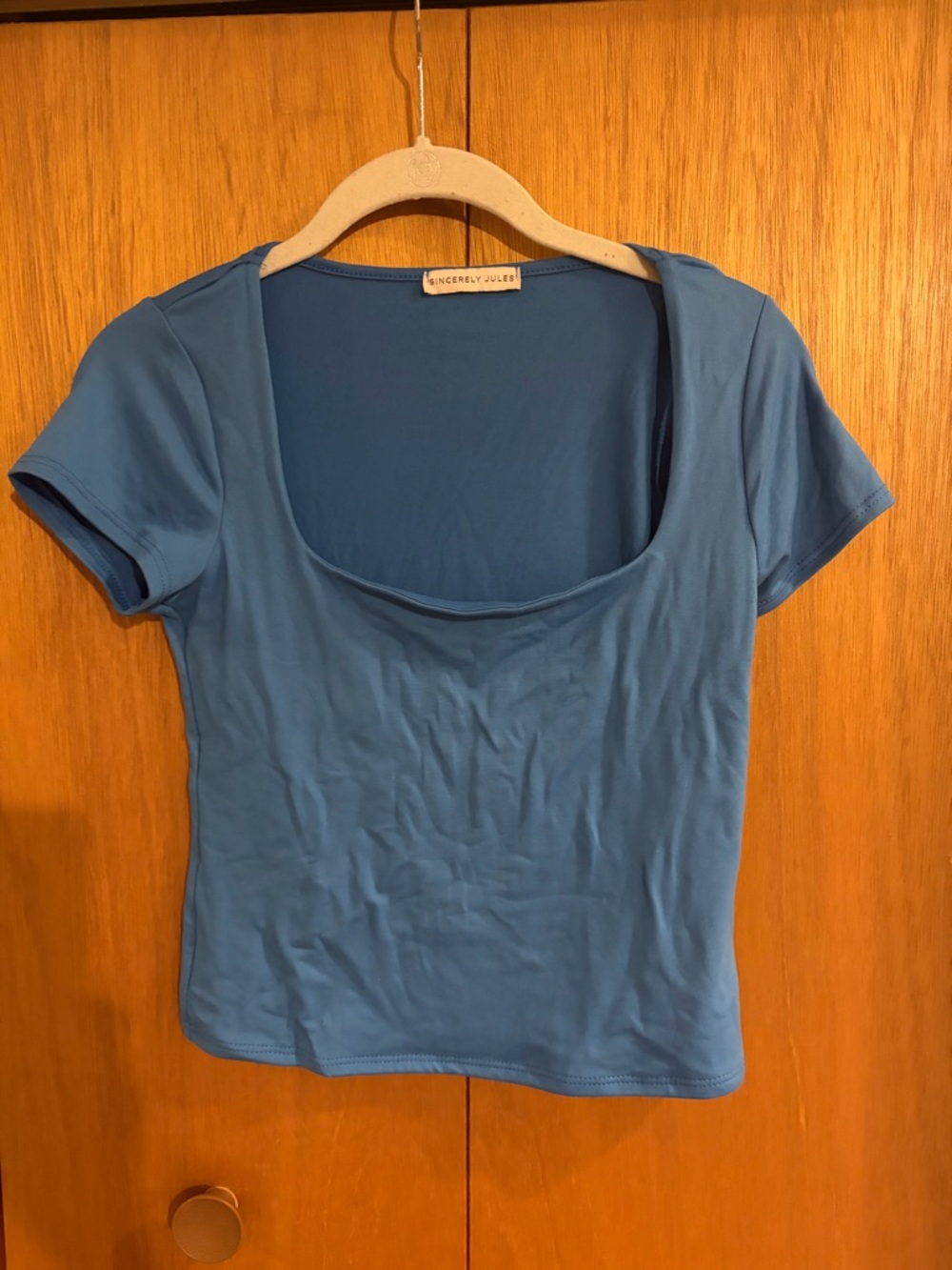 Sincerly Jules Dusty Blue Square Neck Short Sleeve Tee